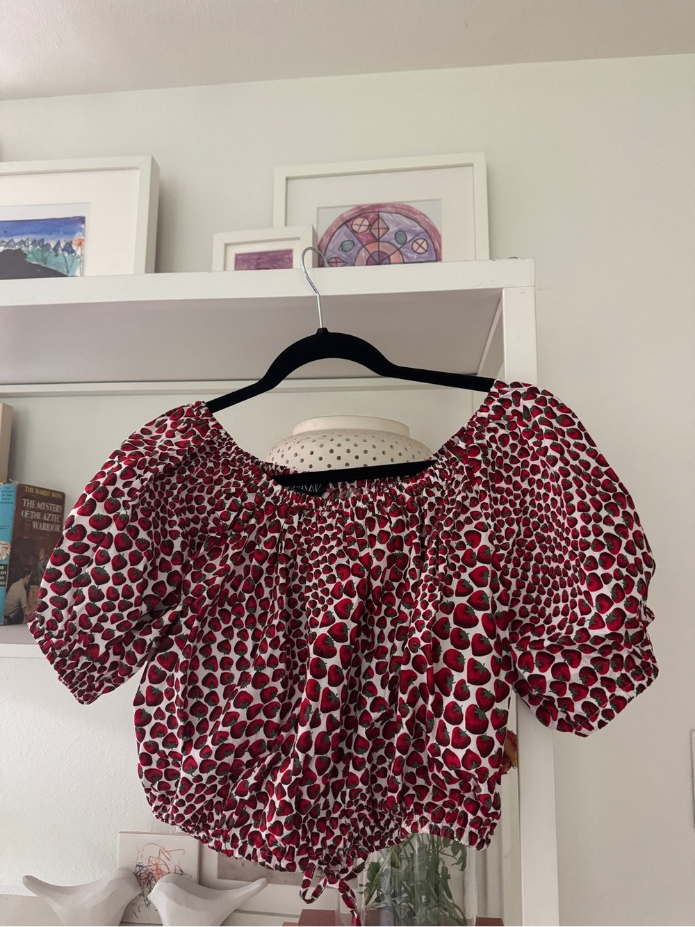 NWT J. Crew Cinched-waist cropped top in Strawberry Swirl, Size S